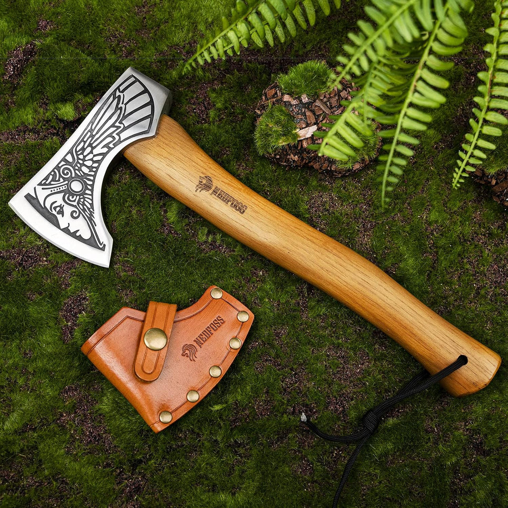 13" Valkyrie Viking Axe, Handmade Viking Hatchet W/Leather Sheath | High Carbon 1055 Steel Blade, Premium Viking Axes Design for Camping Bushcraft Hatchet, Collection Gift for Men Women