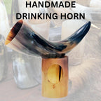 5X Viking Drinking Horn Cups 9" -15" | Viking Gift for Men 100% Natural Norse 10-14 Oz Goblet Ale Mead Beer Mug Wine with Stand (Large (9"-11"))