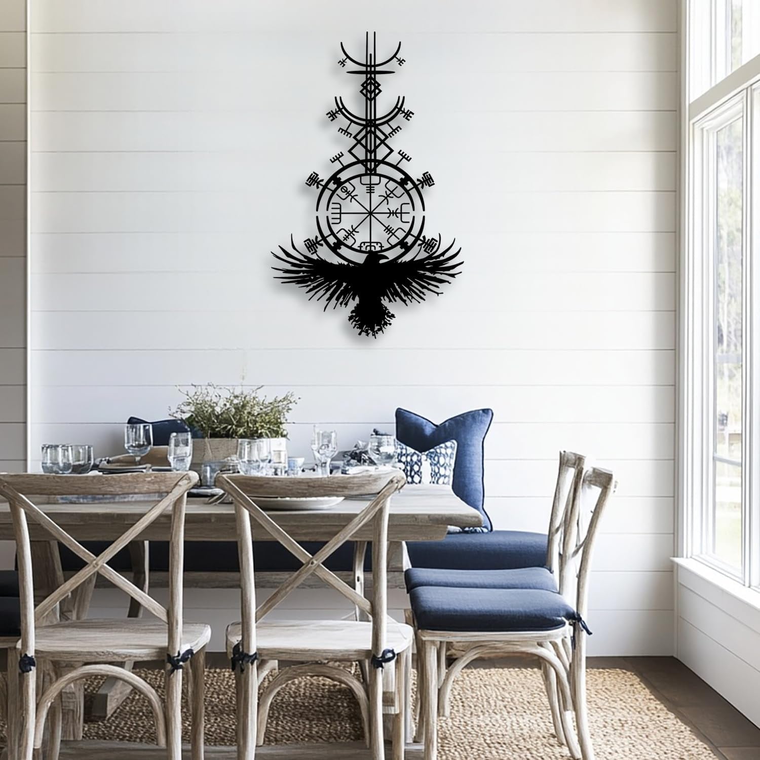 Gothic Raven Viking Metal Wall Decor - Nordic Style Room Decor Black Wall Art Home Decor for Living Room, Bedroom, Dining Room (Black)