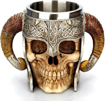 Stainless Steel Skull Mug Viking Drinking Cup Skeleton Resin Beer Stein Tankard Coffee Mug Tea Cup Halloween Bar Drinkware Gift