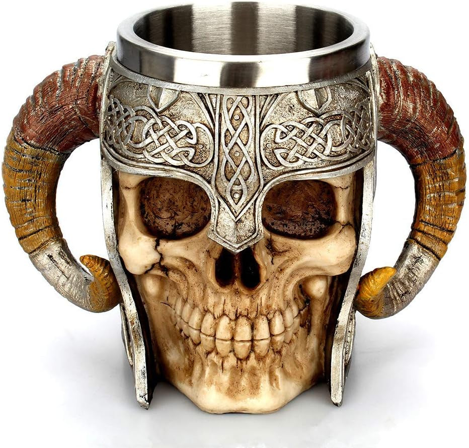 Stainless Steel Skull Mug Viking Drinking Cup Skeleton Resin Beer Stein Tankard Coffee Mug Tea Cup Halloween Bar Drinkware Gift
