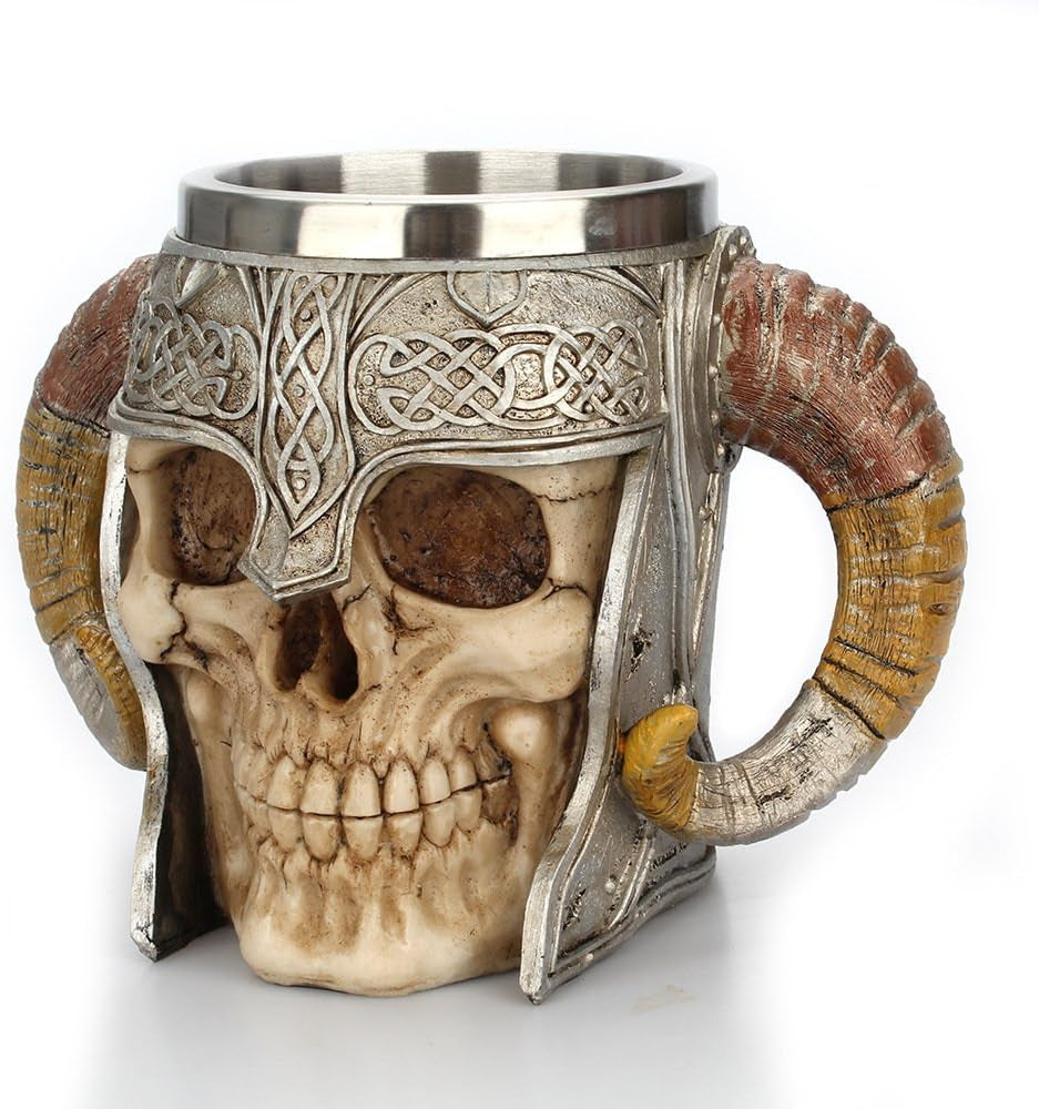 Stainless Steel Skull Mug Viking Drinking Cup Skeleton Resin Beer Stein Tankard Coffee Mug Tea Cup Halloween Bar Drinkware Gift