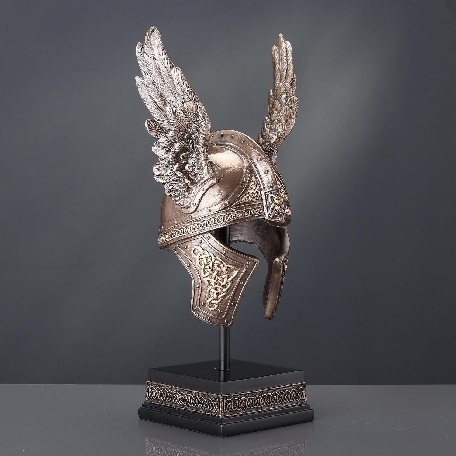 9 1/2 Inch Norse Winged Helmet of Odin Cold Cast Resin Brozne Finish Sculpture Viking Home Decor Collectibles
