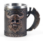 Viking Axe Mug, Stainless Steel Horn Beer Cup, Viking Warrior Skull Cup Tankard, Drinking Cup Coffee Beer Steins,Medieval Skull Drinkware Mug for Coffee/Beverage/Juice17Oz Gift for Men