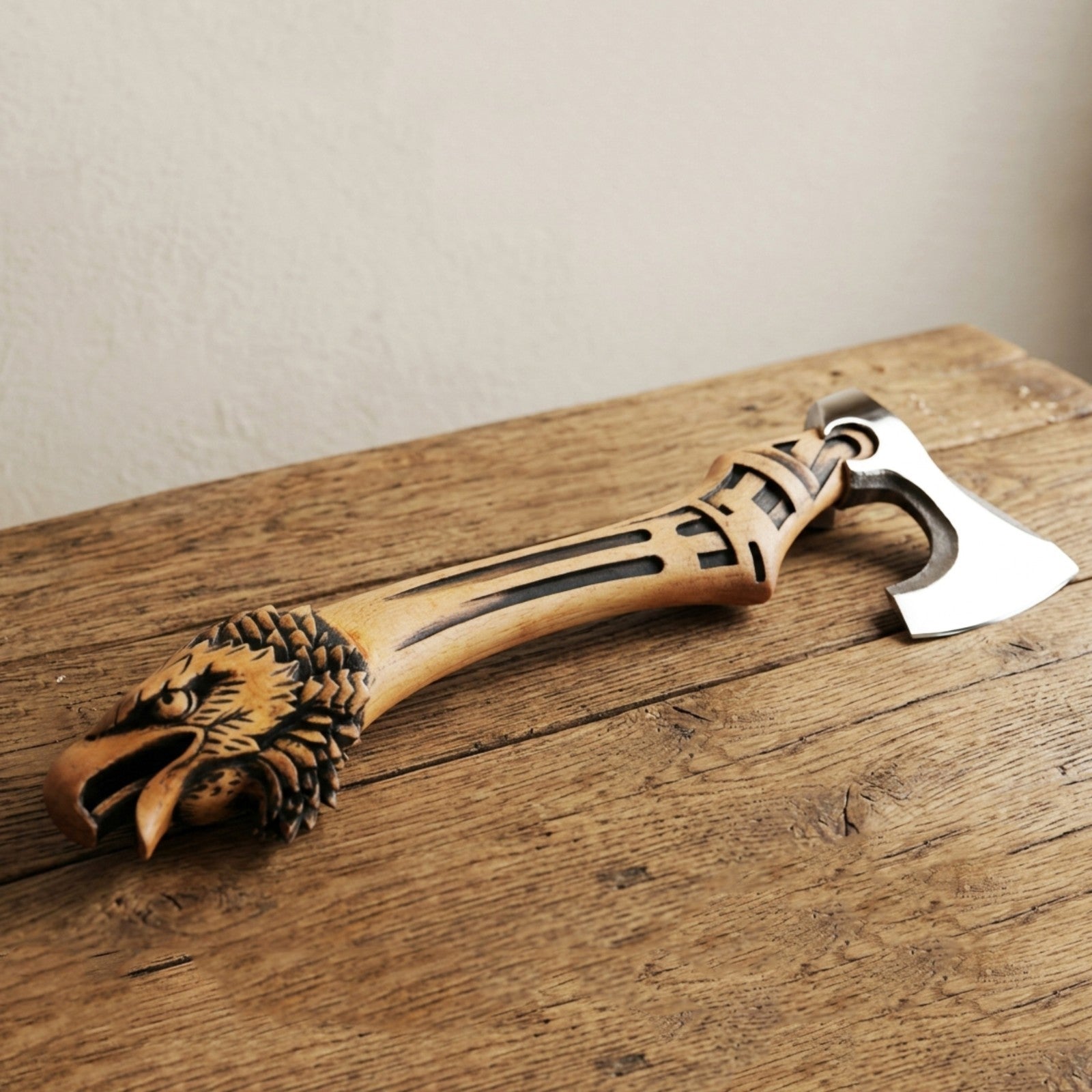 High Quality Carbon Steel Handmade Eagle Handle Viking Sculpture Axe with Sheath