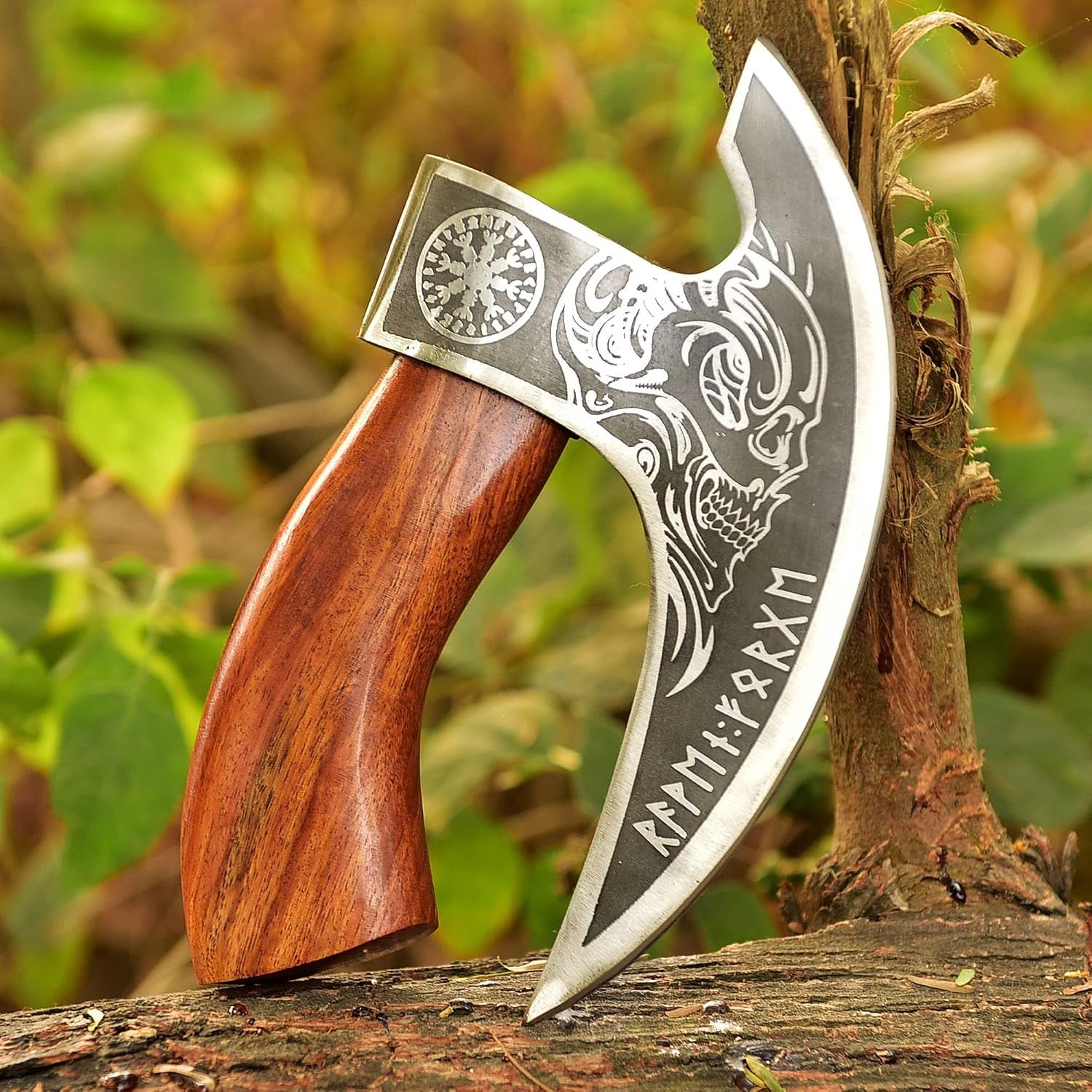 Viking Pizza Cutter Axe, Hand Forged, Carbon Steel Slicer Chef Viking Axe with Premium Leather Sheath, Mini Axe Kitchen Tool, Medieval Pizza Cutter, for Hunting, Camping, and Viking Gifts for Men