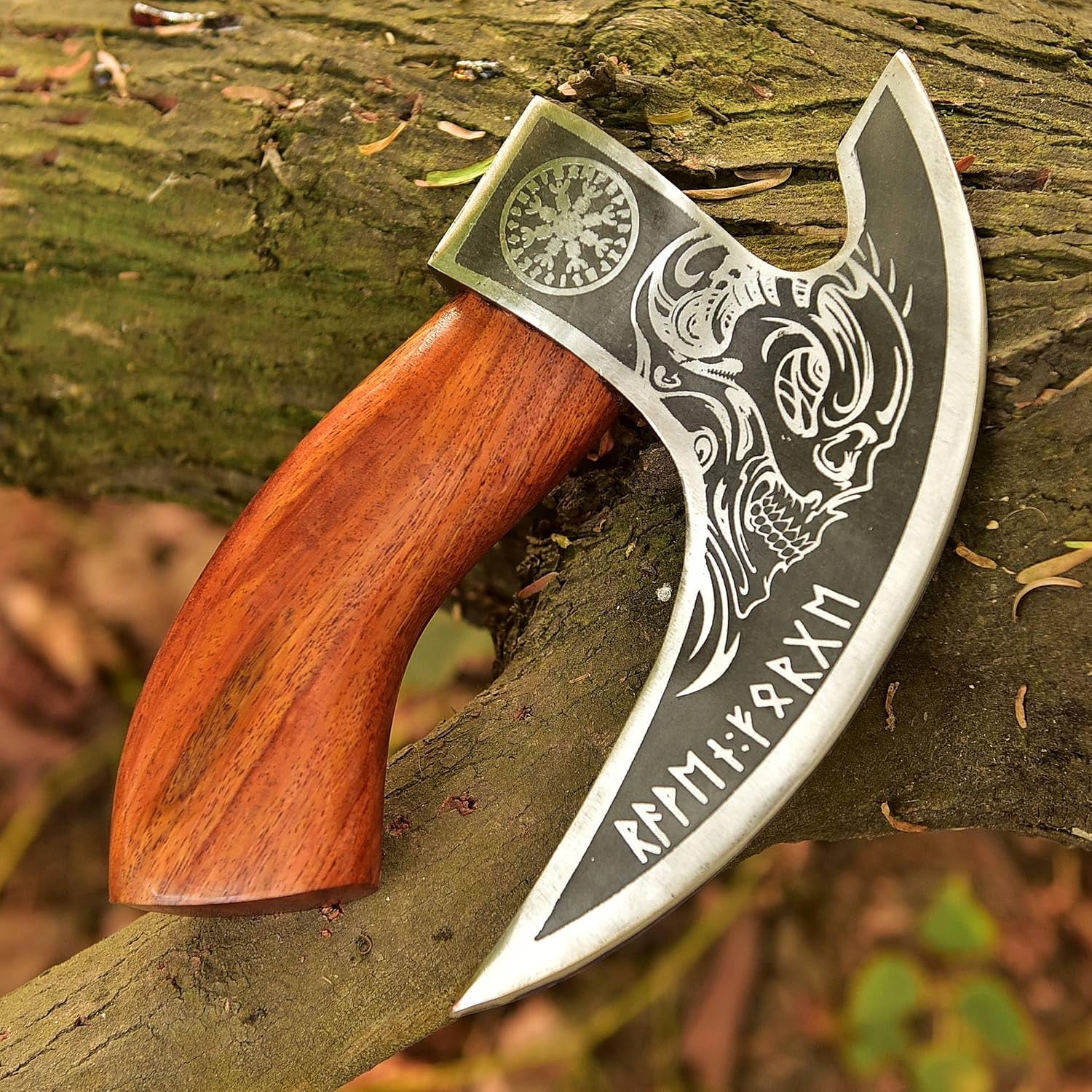 Viking Pizza Cutter Axe, Hand Forged, Carbon Steel Slicer Chef Viking Axe with Premium Leather Sheath, Mini Axe Kitchen Tool, Medieval Pizza Cutter, for Hunting, Camping, and Viking Gifts for Men