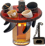 Viking Drinking Horn Set of 5 – Gifts for Men, Dad, Husband – Unique Viking Gift – Handmade Real Ox Horn Cup with Wooden Storage Tray & Opener – for Beer, Ale, Mead