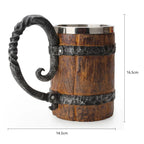 Viking Beer Mug – Double Wall Insulated Wood Style Drinking Cup with Handle
