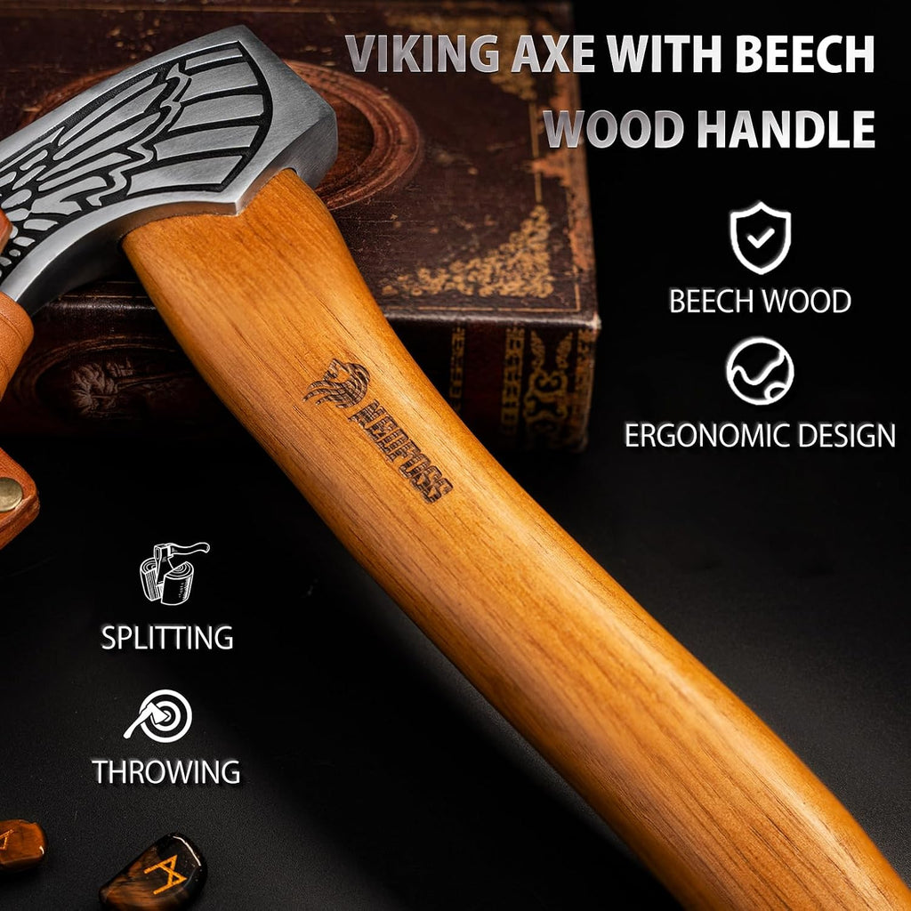 13" Valkyrie Viking Axe, Handmade Viking Hatchet W/Leather Sheath | High Carbon 1055 Steel Blade, Premium Viking Axes Design for Camping Bushcraft Hatchet, Collection Gift for Men Women