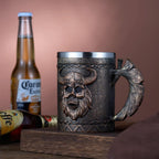 Viking Axe Mug, Stainless Steel Horn Beer Cup, Viking Warrior Skull Cup Tankard, Drinking Cup Coffee Beer Steins,Medieval Skull Drinkware Mug for Coffee/Beverage/Juice17Oz Gift for Men