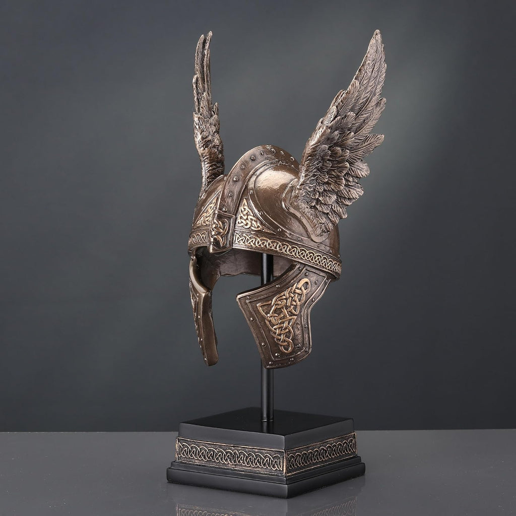 9 1/2 Inch Norse Winged Helmet of Odin Cold Cast Resin Brozne Finish Sculpture Viking Home Decor Collectibles