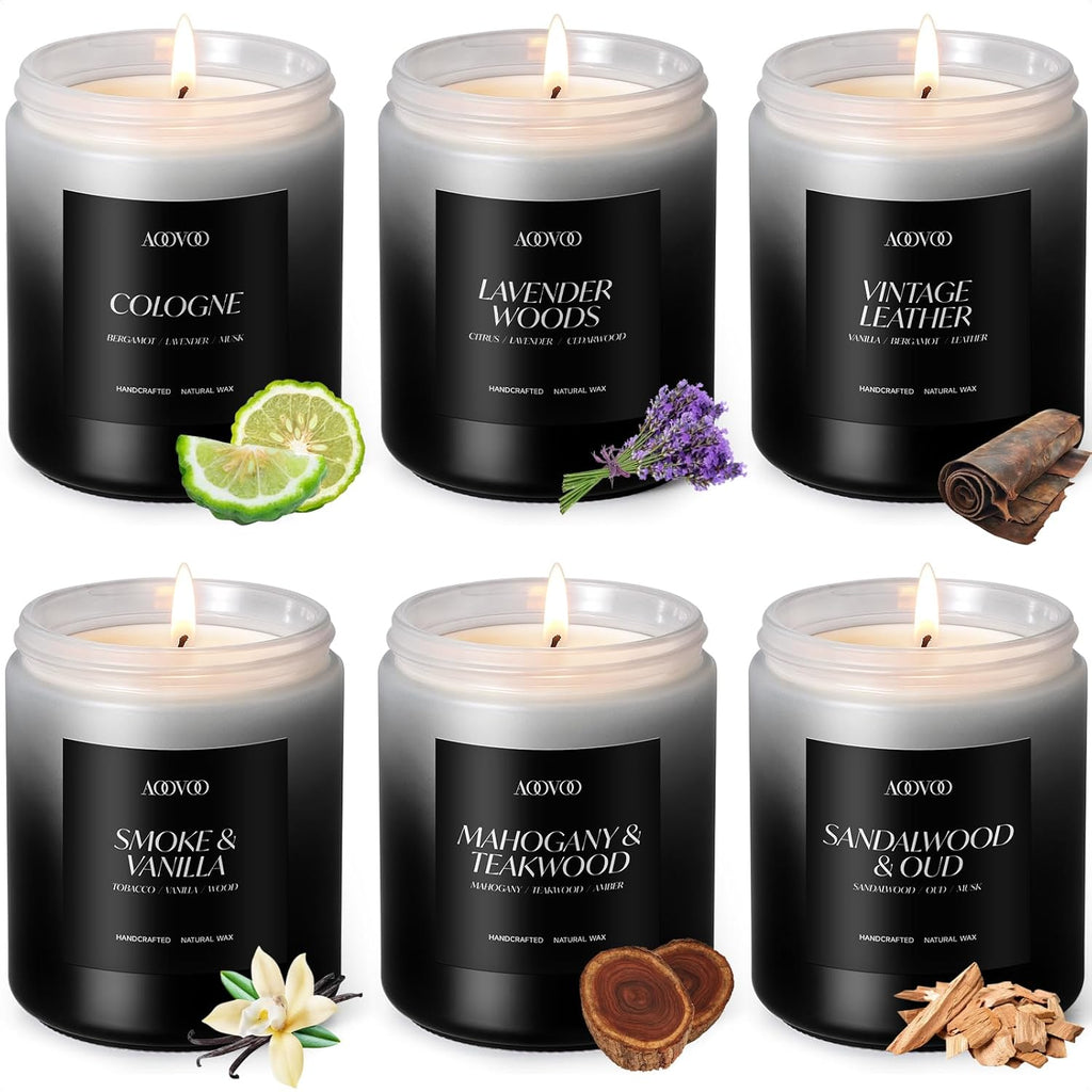 Scented Candles Set - 6 Pack Men Candles for Home Scented | 42 Oz Soy Wax, 300 Hour Long Lasting Candle, Aromatherapy Candle Birthday, Christmas, Valentine, Gift Set for Men