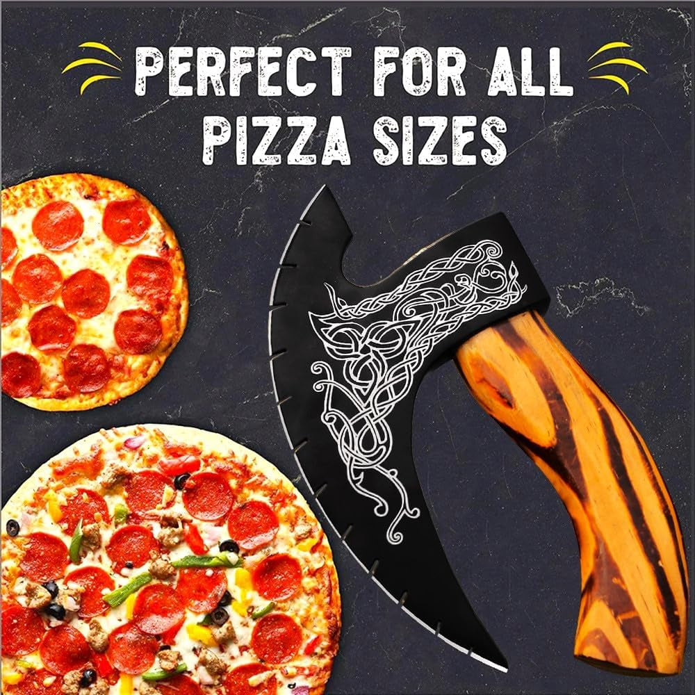 Pizza Cutter Axe Handmade Viking Pizza Axe Kitchen Tool Medieval Slicing Pizza Cutter with Sheath | Hunting & Camping Viking Axe | Viking Gifts for Men (Pzaxe-392)