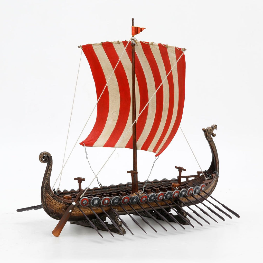 13 Inch Viking Longship with Red and White Sail Home Decor Statue