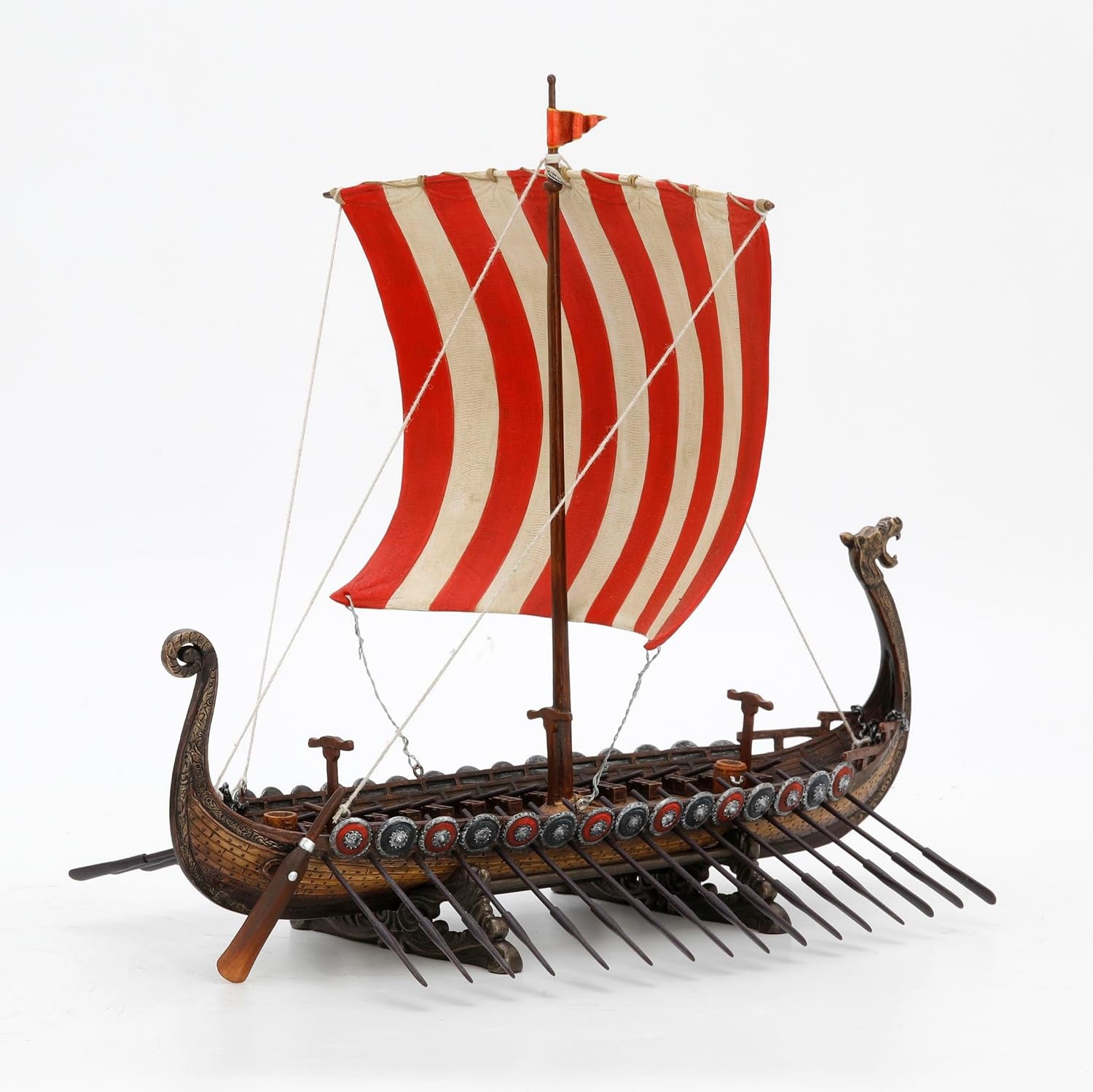 13 Inch Viking Longship with Red and White Sail Home Decor Statue