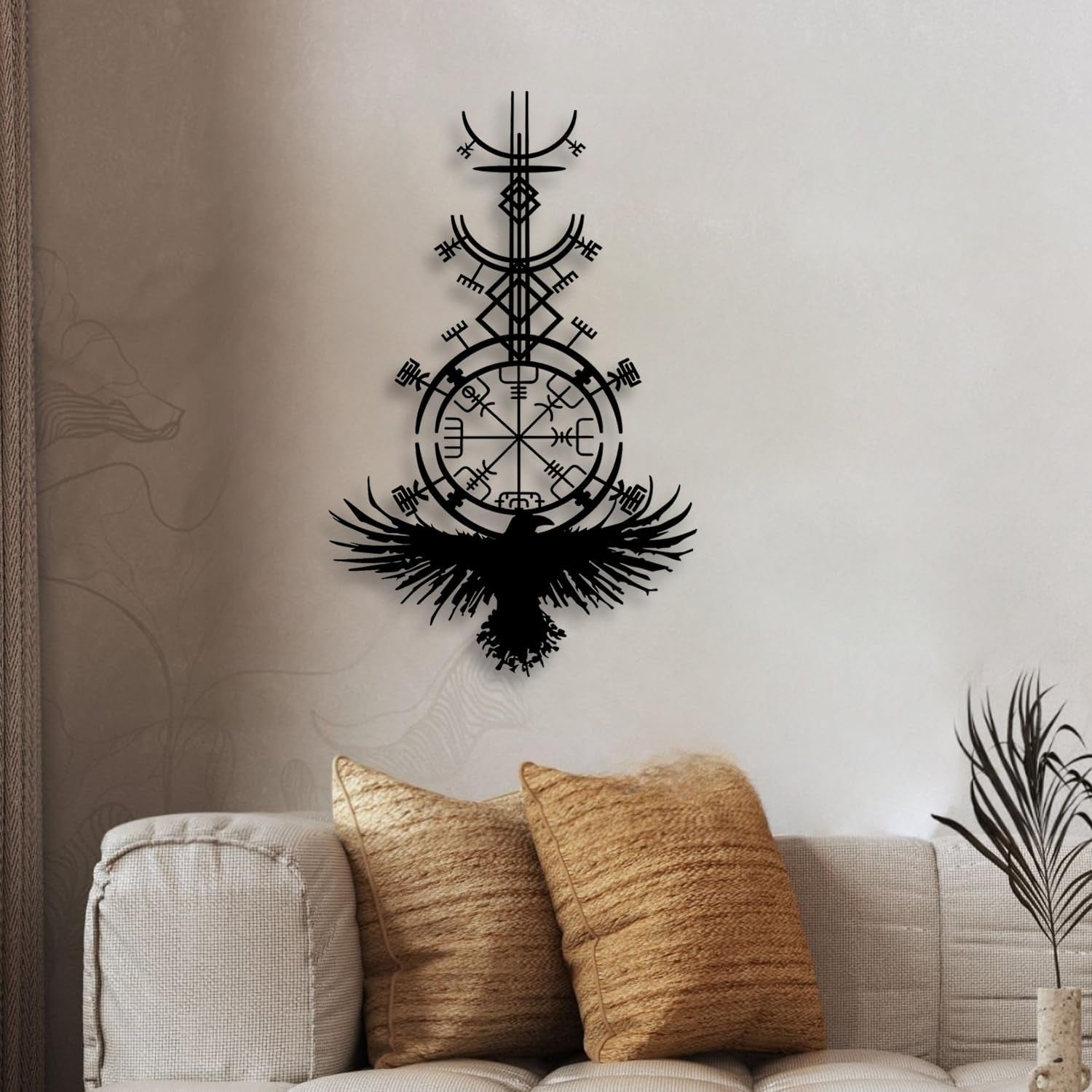 Gothic Raven Viking Metal Wall Decor - Nordic Style Room Decor Black Wall Art Home Decor for Living Room, Bedroom, Dining Room (Black)