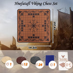 HNEFATAFL: Viking Chess Board Game, Authentic Traditional Two-Player Strategy Board Game, Travel Games with Chessboard. a Leather Game Board+37 Pieces+A Game Strategy+2 Plush Storage Bags