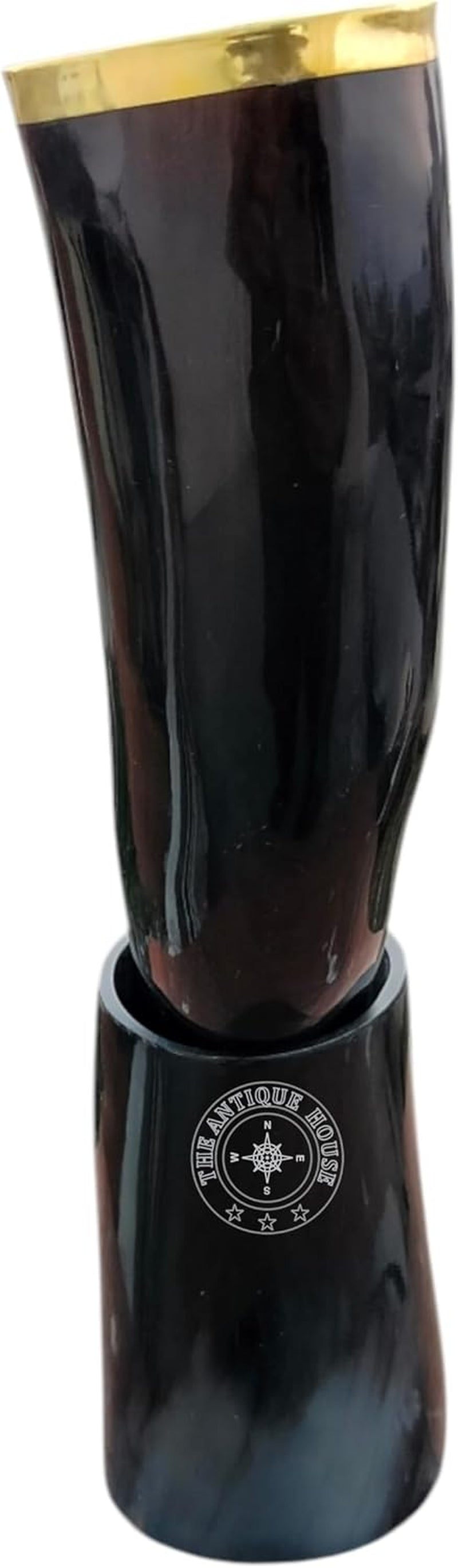 100% Natural Black Viking Drinking Horn Mug Cup with Stand for Beer Wine Mead