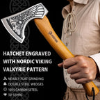 13" Valkyrie Viking Axe, Handmade Viking Hatchet W/Leather Sheath | High Carbon 1055 Steel Blade, Premium Viking Axes Design for Camping Bushcraft Hatchet, Collection Gift for Men Women