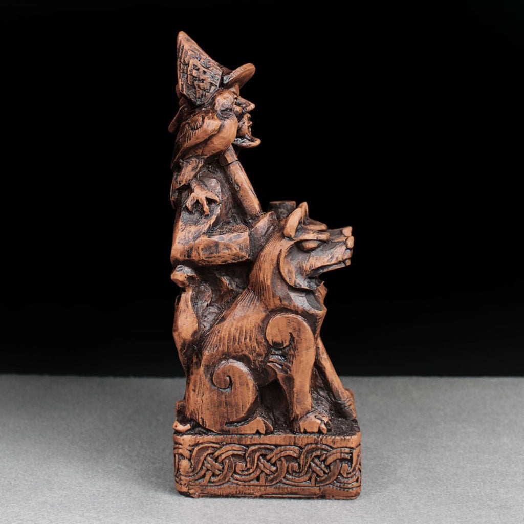 Odin Statue Allfather Norse God Figurine - Viking Home Decor | 8" Allfather with Gungnir Spear & Ravens Huginn & Muninn Statue; Viking Pagan Altar Decor; Durable Resin Wood Finish