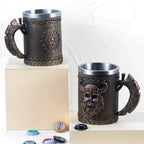 Viking Axe Mug, Stainless Steel Horn Beer Cup, Viking Warrior Skull Cup Tankard, Drinking Cup Coffee Beer Steins,Medieval Skull Drinkware Mug for Coffee/Beverage/Juice17Oz Gift for Men