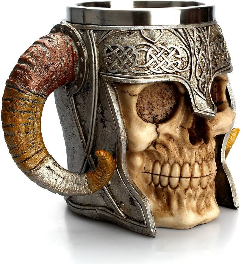 Stainless Steel Skull Mug Viking Drinking Cup Skeleton Resin Beer Stein Tankard Coffee Mug Tea Cup Halloween Bar Drinkware Gift