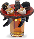 Viking Drinking Horn Set of 5 – Gifts for Men, Dad, Husband – Unique Viking Gift – Handmade Real Ox Horn Cup with Wooden Storage Tray & Opener – for Beer, Ale, Mead