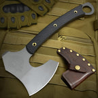 12.2" Tactical Tomahawk Viking Axe with Leather Sheath G10 Handle | Heavy Duty Full Tang Viking Axe with 4.3" Titanium Coated Blade, Viking Bearded Tomahawk Hatchet for Outdoor Survival Camping