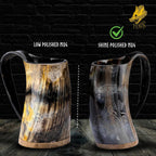 Viking Drinking Horn Mug Set 16 Oz – Gifts for Men, Dad, Husband – Unique Viking Gift – Handmade Real Ox Horn Cup with Shot Glass & Opener – for Beer, Ale, Mead (Thor Shine Finish)