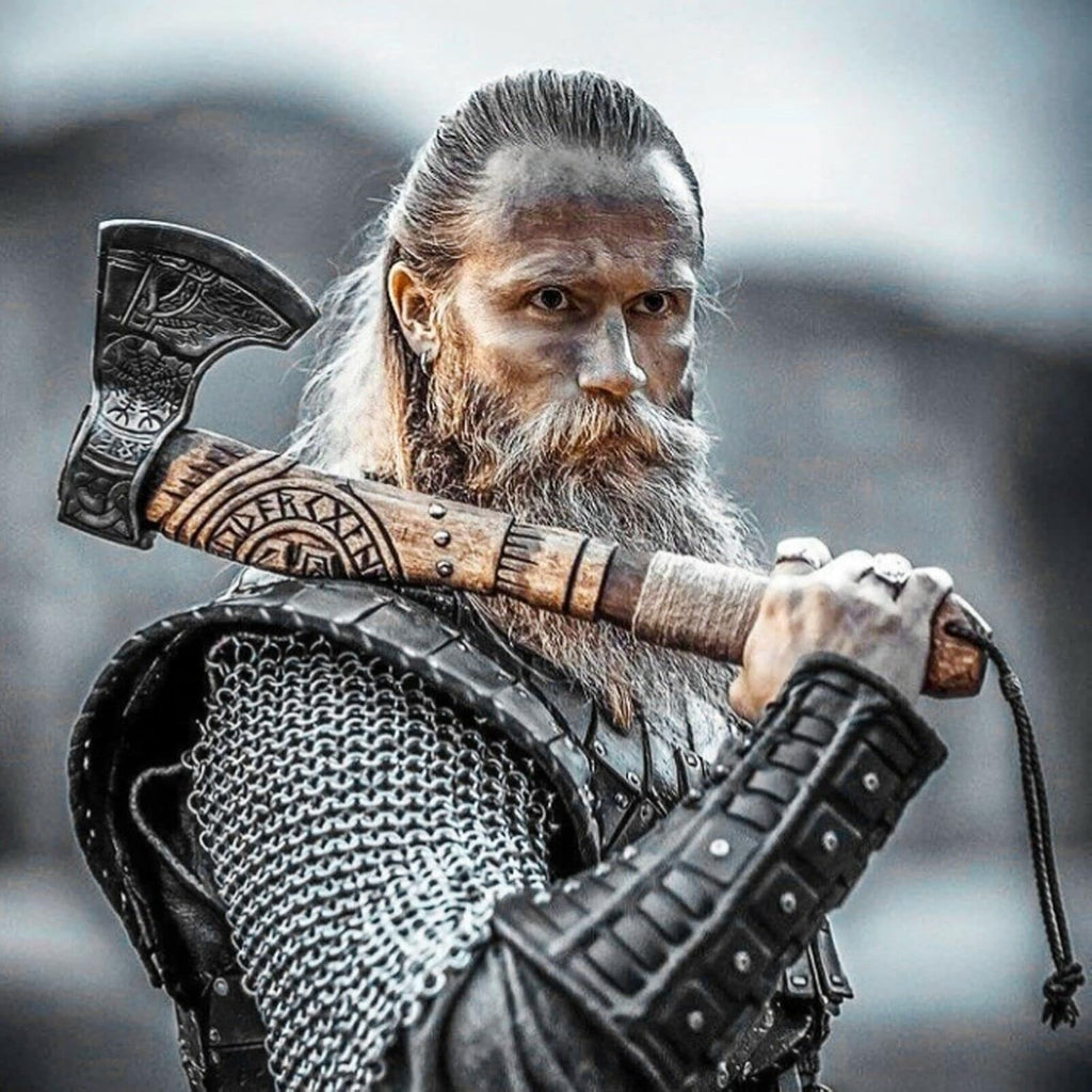 Hand Forged Viking Axe – Carbon Steel Blade with Ash Wood Handle and Leather Sheath, Camping, Hunting, Outdoor Hatchet Valhalla Ax, Medieval Axe, Authentic Norse Axe, Historical Gift for Men