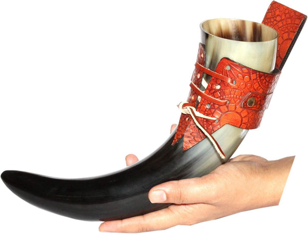 'S Viking Drinking Horn 16 Oz. Drinking Horn with Genuine Leather Holsternatural Finished with Authentic Medieval Norse Style Horn.