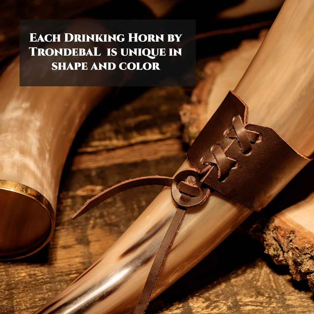 Viking Drinking Horn 15-20 Oz with Metal Stand | Hand-Crafted Ox Horn Cup for Mead, Ale, Beer | Medieval Norse Gift & Home Bar Décor, Food-Safe Lacque Unique Beer Gift for Men and Women