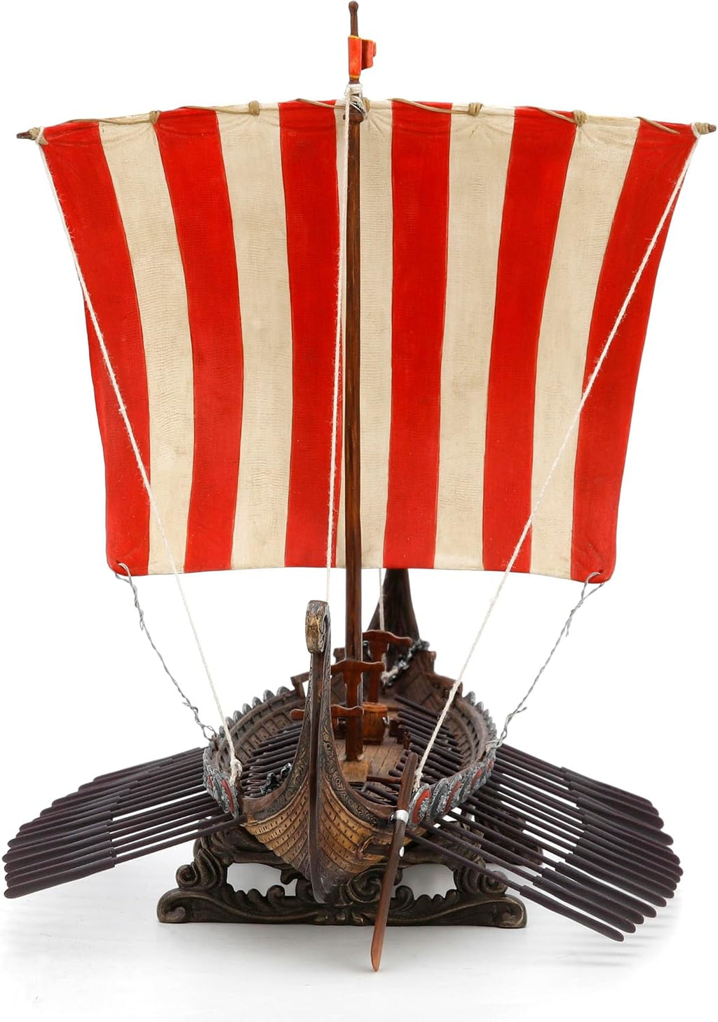 13 Inch Viking Longship with Red and White Sail Home Decor Statue