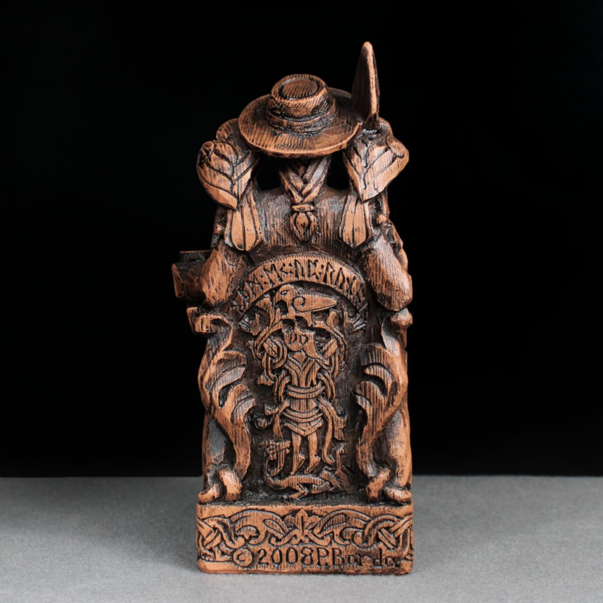 Odin Statue Allfather Norse God Figurine - Viking Home Decor | 8" Allfather with Gungnir Spear & Ravens Huginn & Muninn Statue; Viking Pagan Altar Decor; Durable Resin Wood Finish