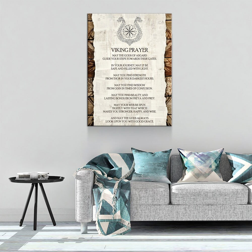 Viking Prayer Canvas Wall Art, Viking Warrior, Viking Decor, Nordic Wall Art, Nordic Quote, Strength From Thor