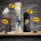Viking Drinking Horn with Stand & Thor Bottle Opener | Norse Medieval Authentic Ox Horn for Ale, Mead, Whiskey | Unique Gifts for Men & Women | 16-20 Oz Odin & Vegvisir