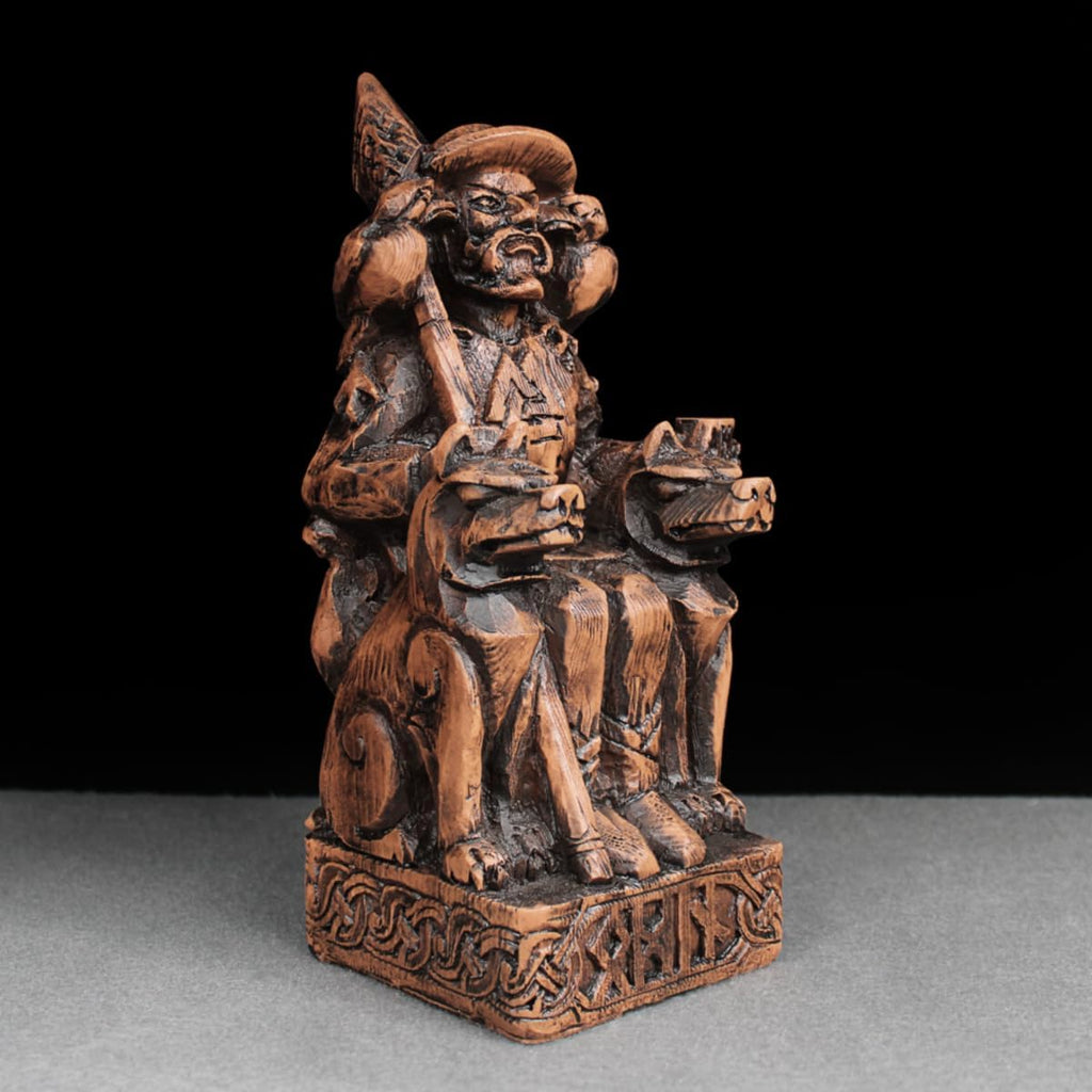 Odin Statue Allfather Norse God Figurine - Viking Home Decor | 8" Allfather with Gungnir Spear & Ravens Huginn & Muninn Statue; Viking Pagan Altar Decor; Durable Resin Wood Finish