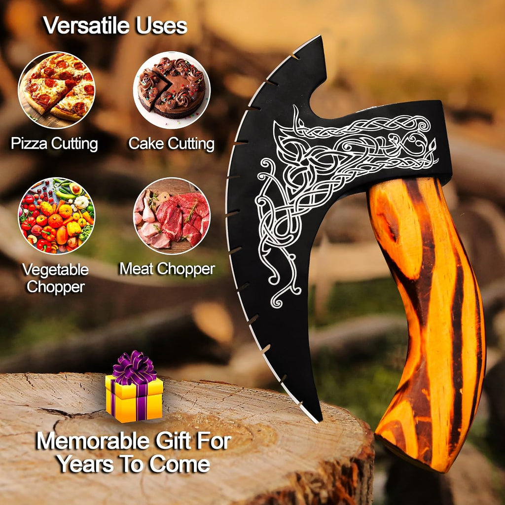 Pizza Cutter Axe Handmade Viking Pizza Axe Kitchen Tool Medieval Slicing Pizza Cutter with Sheath | Hunting & Camping Viking Axe | Viking Gifts for Men (Pzaxe-392)