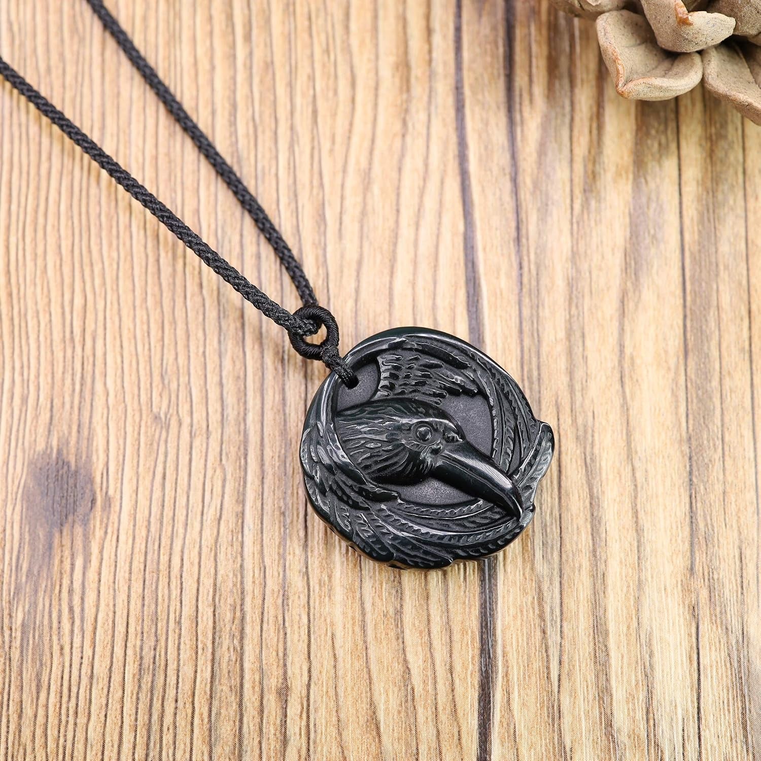 Men'S Viking Necklace Bold Eagle Raven Obsidian Necklace for Men Women, Stainless Steel Chain/Adjustable Nylon Cord