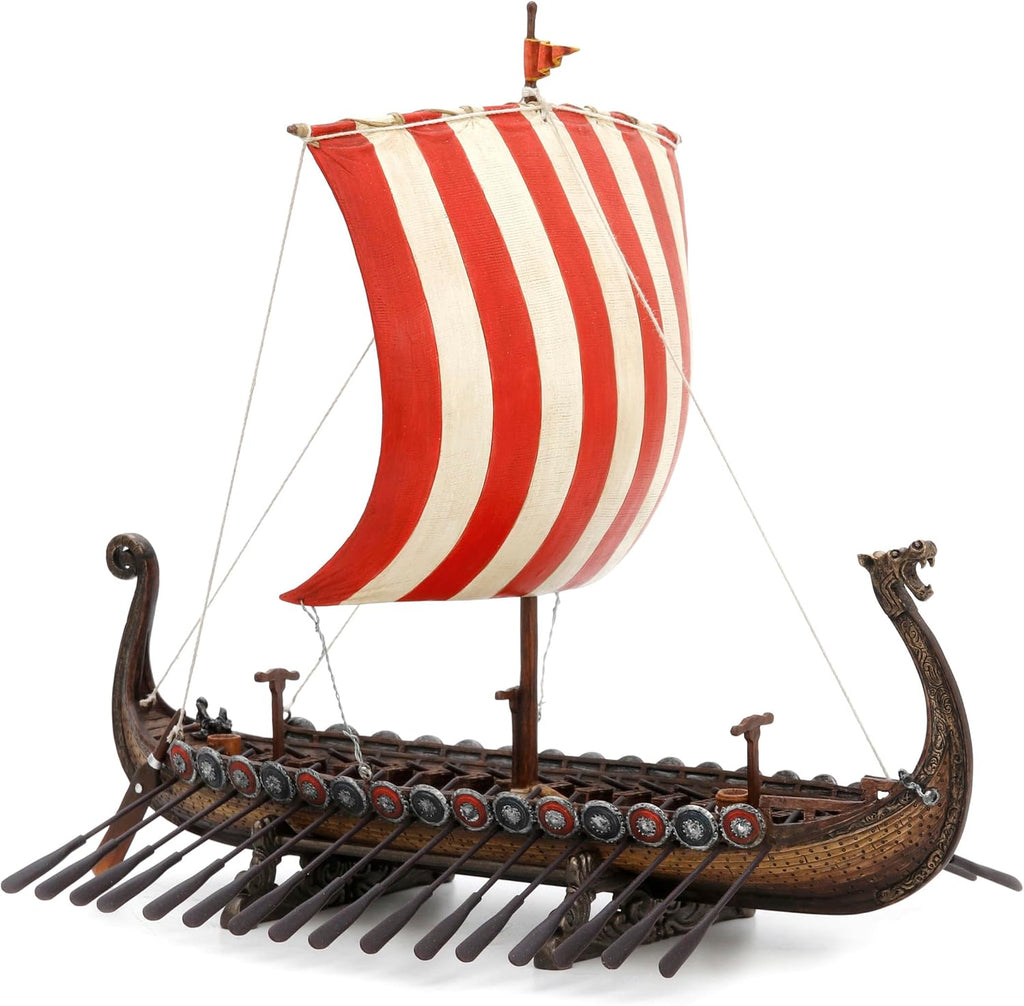 13 Inch Viking Longship with Red and White Sail Home Decor Statue