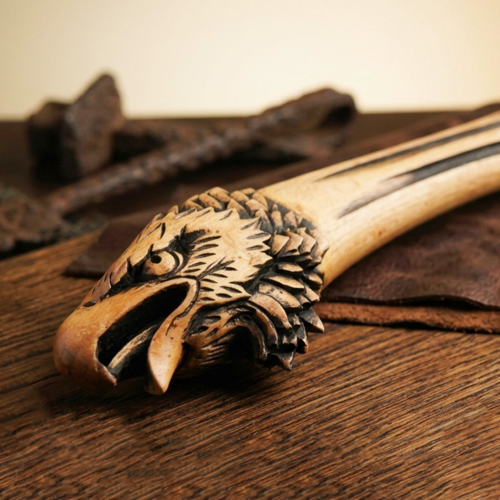 High Quality Carbon Steel Handmade Eagle Handle Viking Sculpture Axe with Sheath