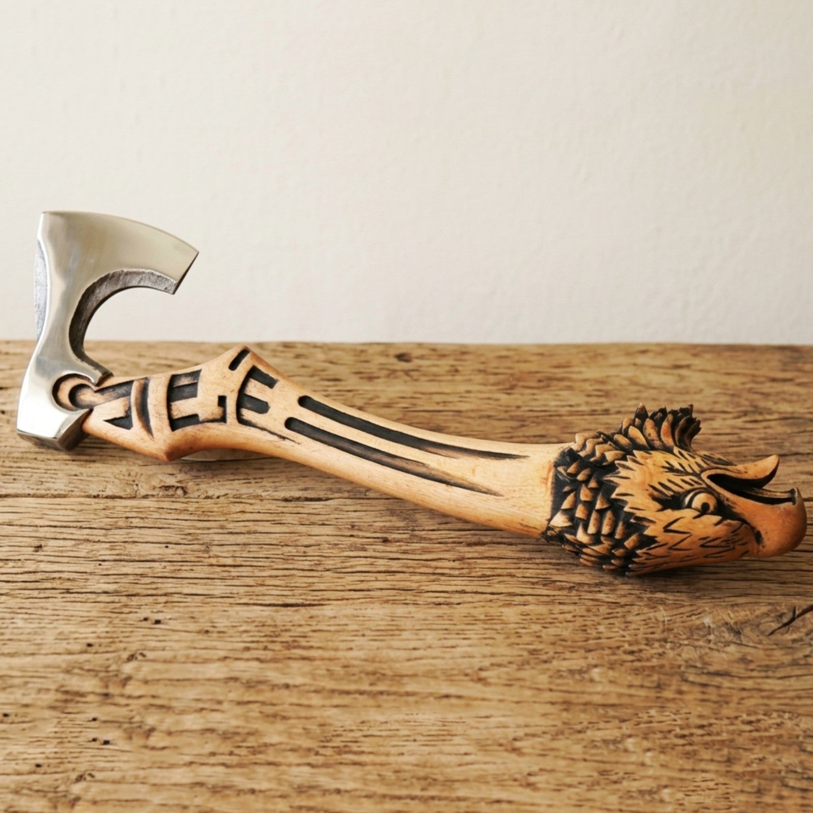 High Quality Carbon Steel Handmade Eagle Handle Viking Sculpture Axe with Sheath