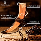 Viking Drinking Horn 15-20 Oz with Metal Stand | Hand-Crafted Ox Horn Cup for Mead, Ale, Beer | Medieval Norse Gift & Home Bar Décor, Food-Safe Lacque Unique Beer Gift for Men and Women