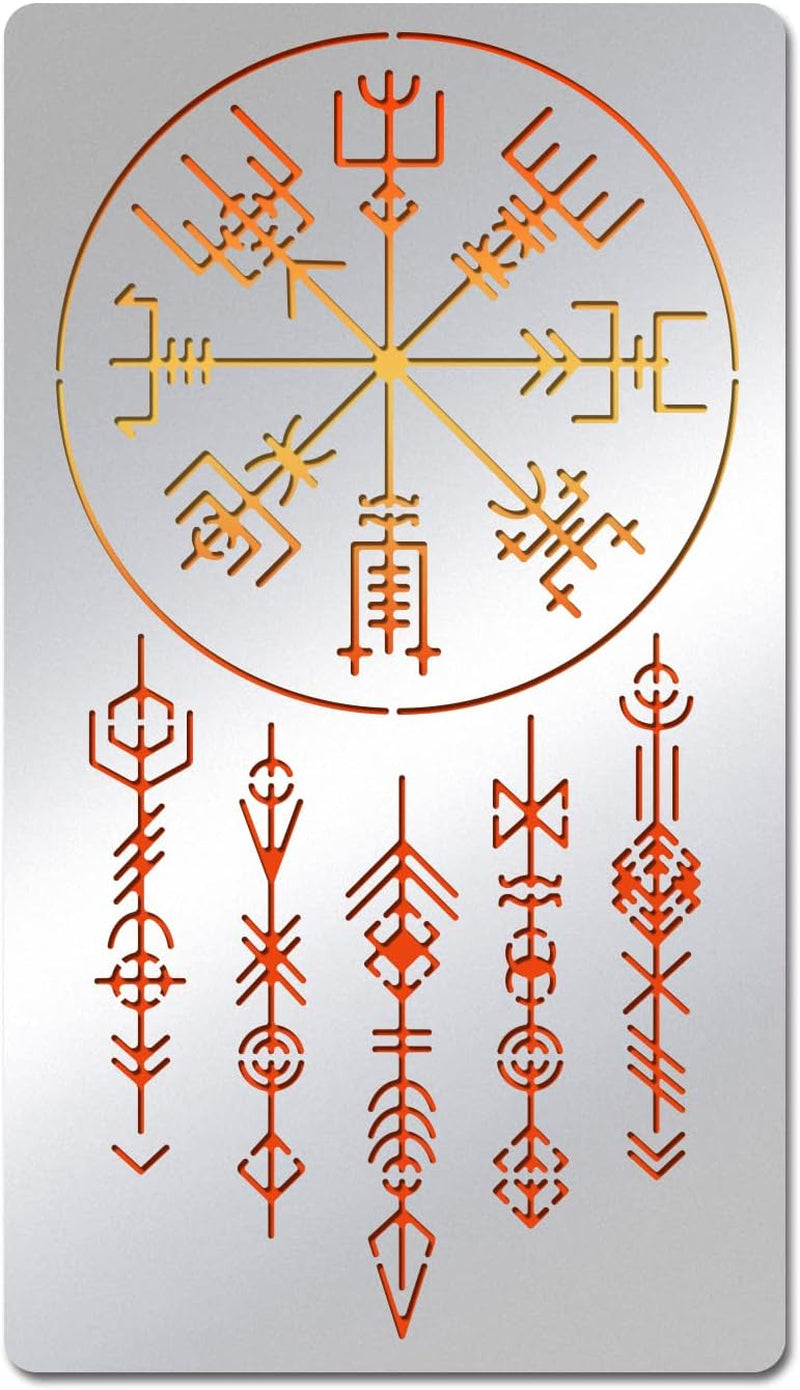 Viking Painting Stencils, 7X4 Inch Celtic Viking Signs Stainless Steel Metal Drawing Stencil for Wood Carving, Woodburning, Engraving and Scrapbooking