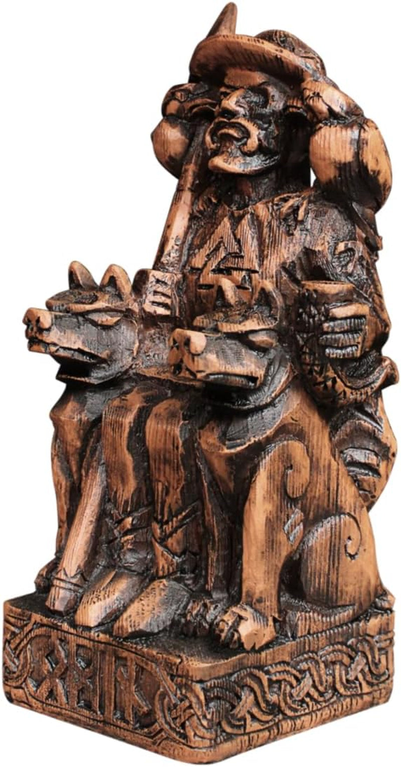 Odin Statue Allfather Norse God Figurine - Viking Home Decor | 8" Allfather with Gungnir Spear & Ravens Huginn & Muninn Statue; Viking Pagan Altar Decor; Durable Resin Wood Finish