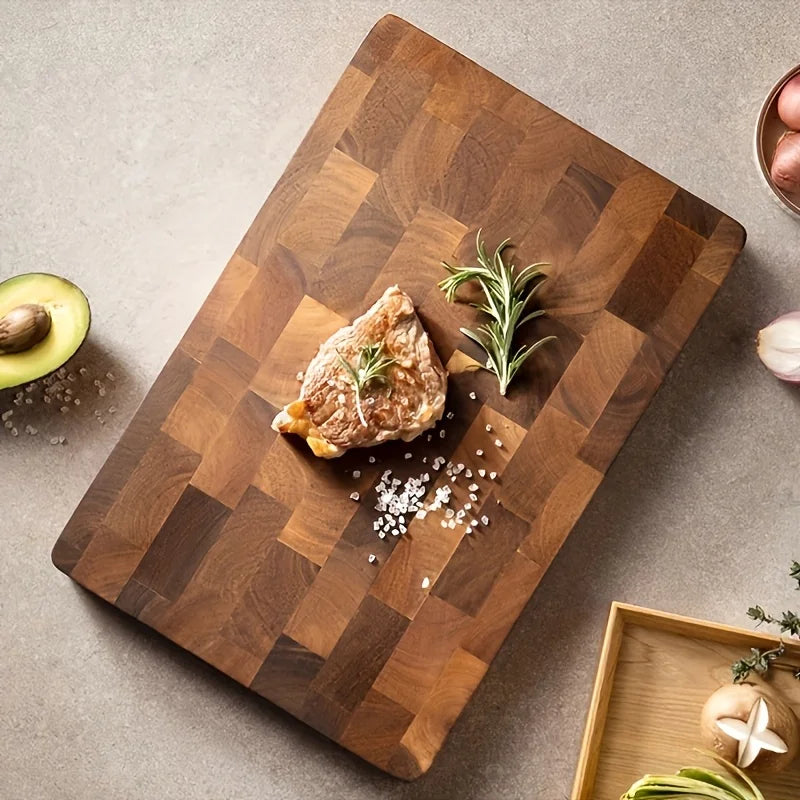 1Pc Large Wood Board - Heavy-Duty Wood Grain Chopping Board, Large Leaf Camellia Tree Wood for Meat, Cheese, Vegetables, Bread