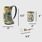 Drinking Horn Mug 16-20 Oz – Gifts for Men, Dad, Husband – Unique Viking Gift – Handmade Authentic Ox Horn Cup with Shot Glass & Opener – for Beer, Ale, Mead – Natural Polished (Fenrir)