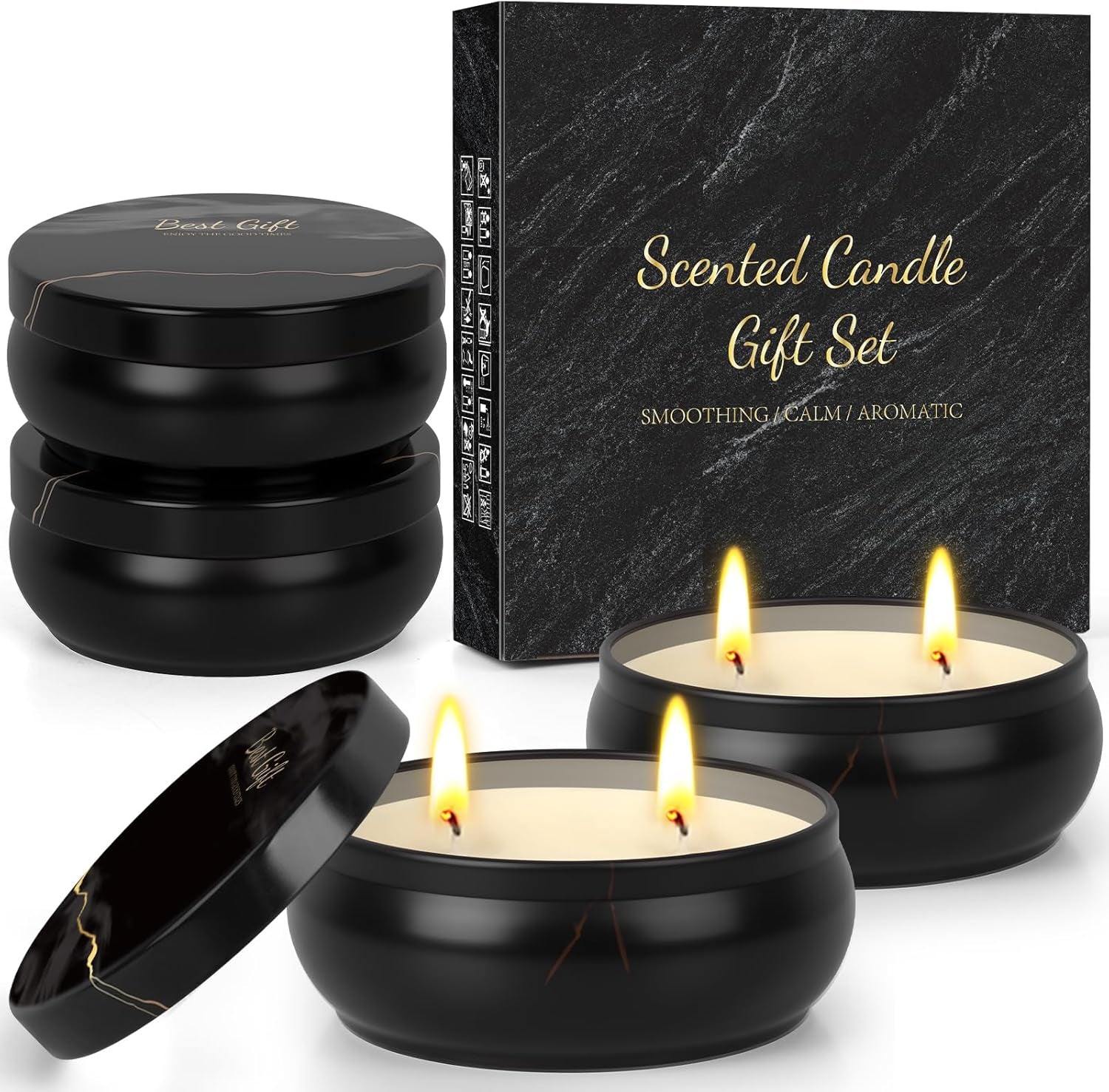 Mens Scented Candle Gift Set 4 Pack Men Candles for Home Scented, 24Oz Soy Candle 240 Hour Mens Scented Candle Gift Set for Dad, Boyfriend, Husband Birthday, Valentine, Christmas, Anniversary Present
