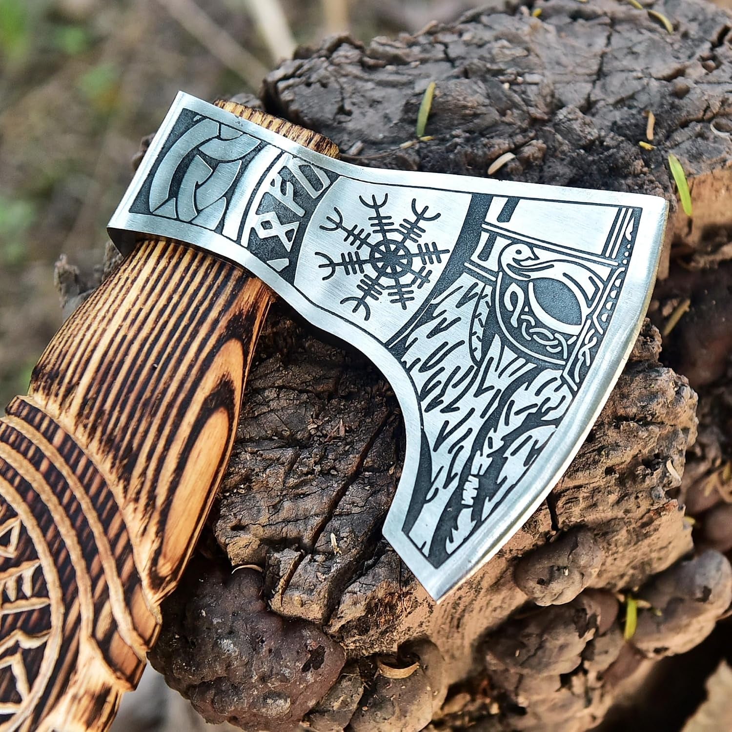 Hand Forged Viking Axe – Carbon Steel Blade with Ash Wood Handle and Leather Sheath, Camping, Hunting, Outdoor Hatchet Valhalla Ax, Medieval Axe, Authentic Norse Axe, Historical Gift for Men